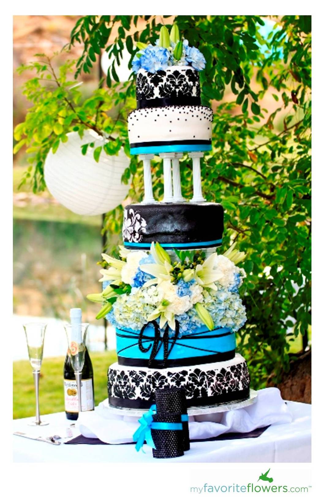 Black White and Blue Wedding Cake