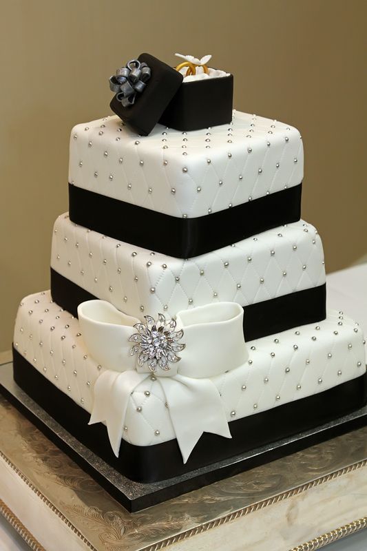 Black White and Silver Wedding Cake