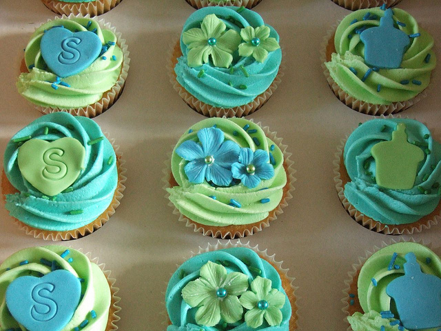 Blue and Green Birthday Cupcakes