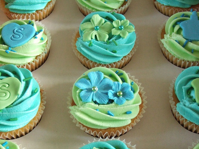 Blue and Green Birthday Cupcakes Blue and Green Birthday Cupcakes