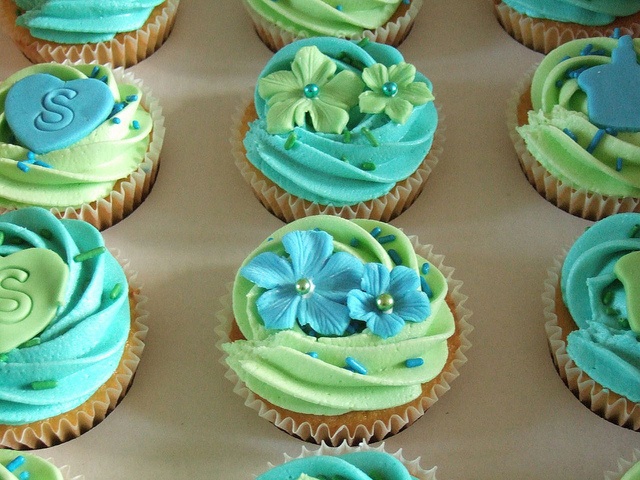 Blue and Green Birthday Cupcakes