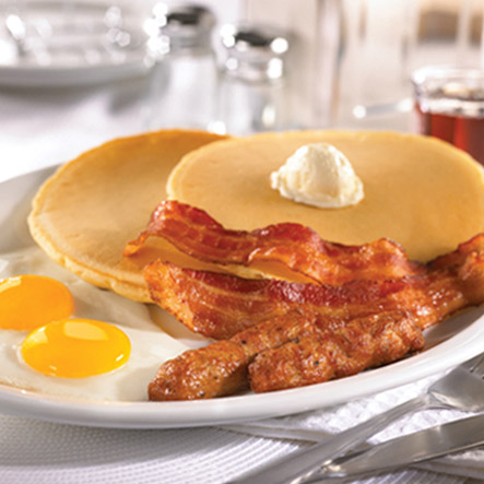 Breakfast Pancake Eggs and Bacon