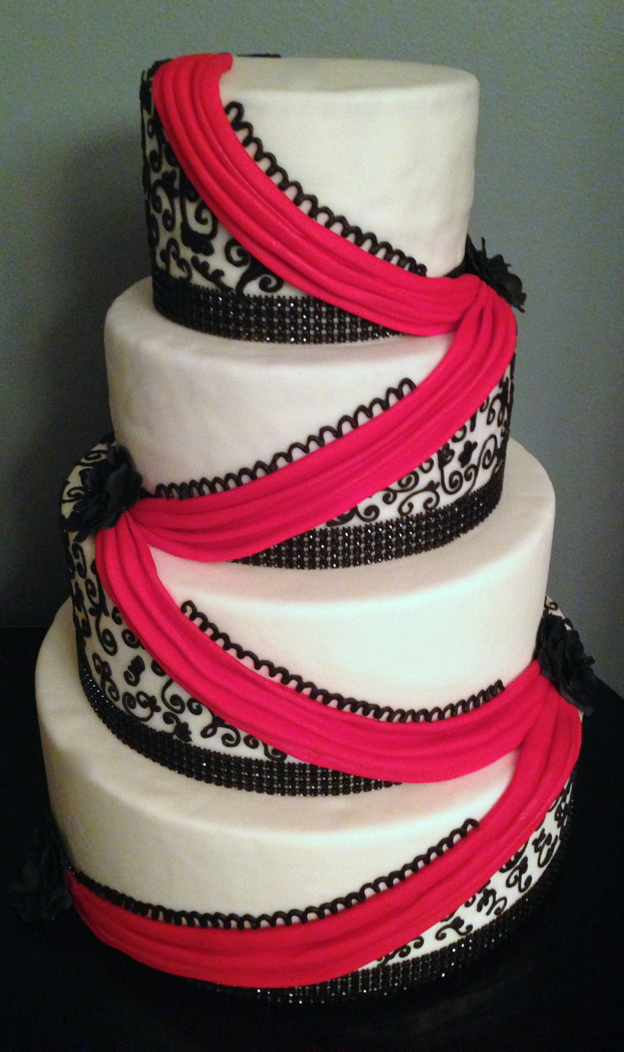 Buttercream Wedding Cake Red Black and White