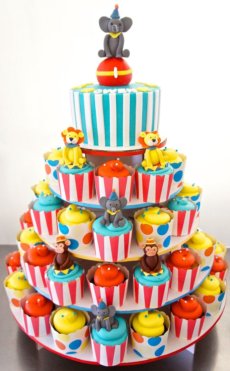 Circus Birthday Cake and Cupcakes Ideas