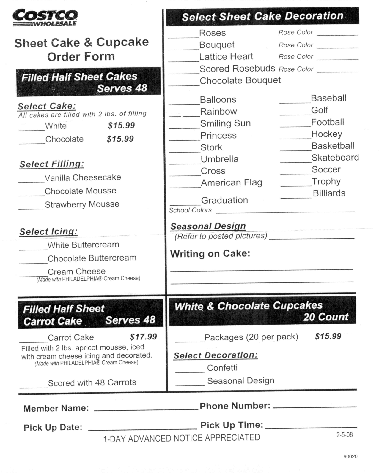 Costco Cake Order Form PDF