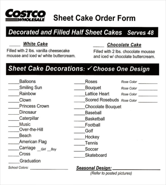 Costco Cake Order Form Template