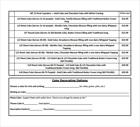 Costco Cake Order Form Template