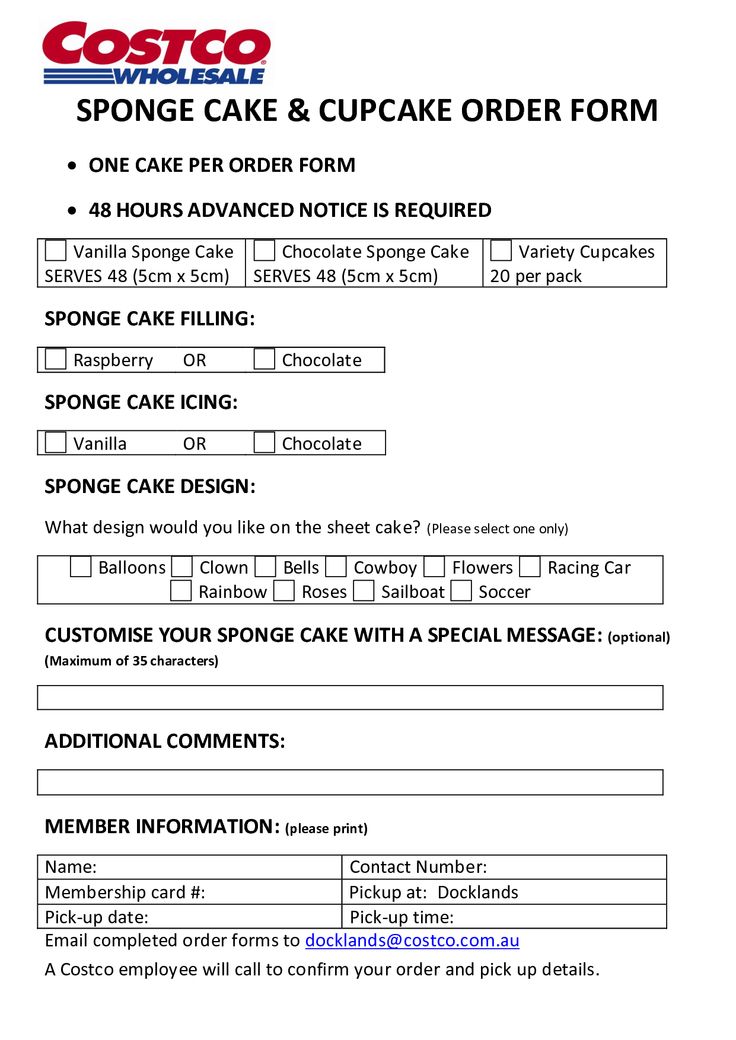 Costco Cake Order Form