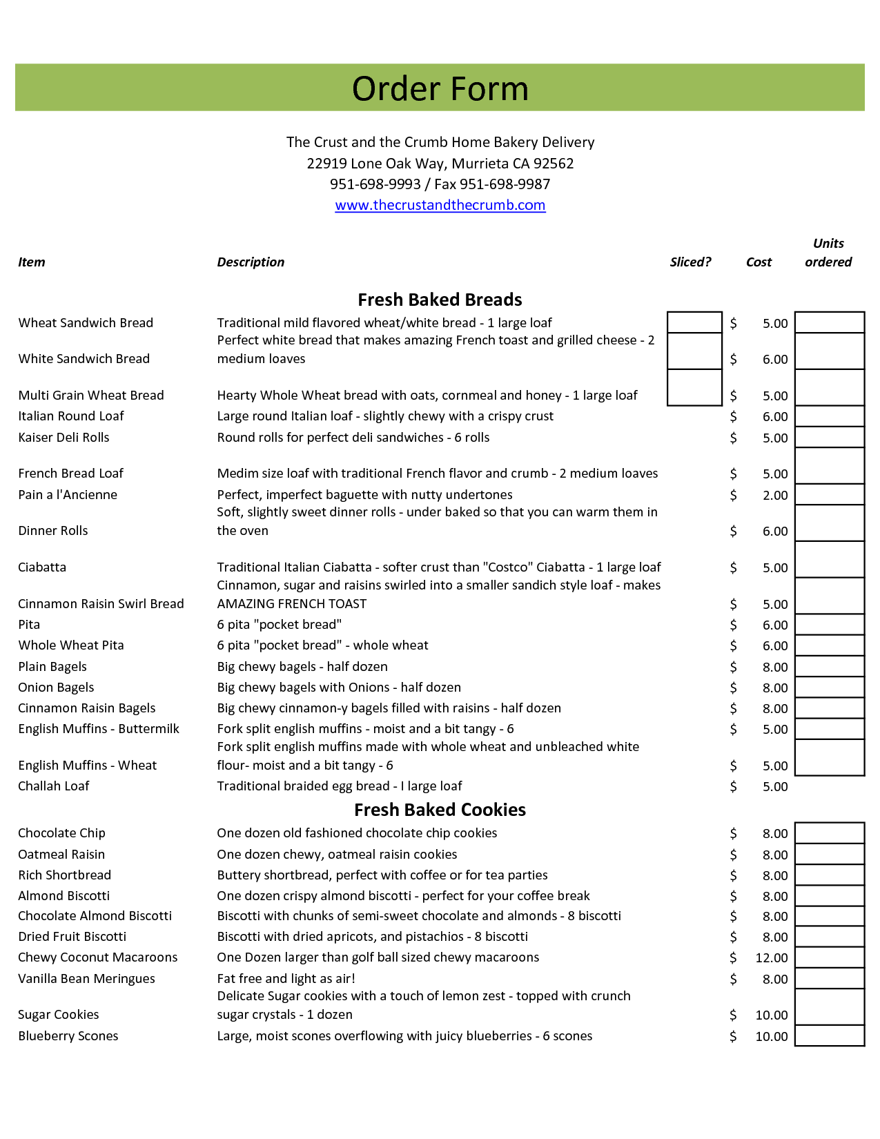 Costco Cake Order Form