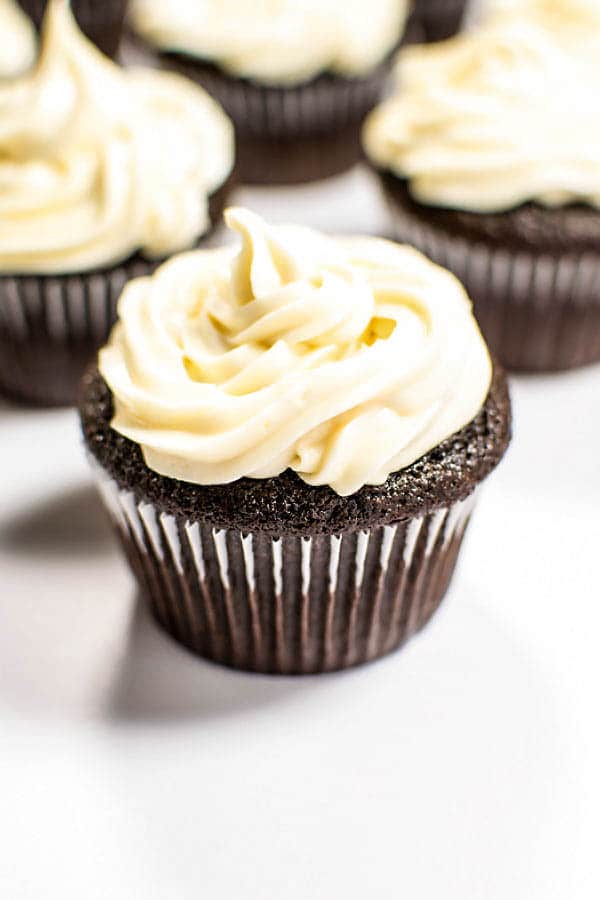 Dark Chocolate Guinness Cupcakes with Bailey's Frosting