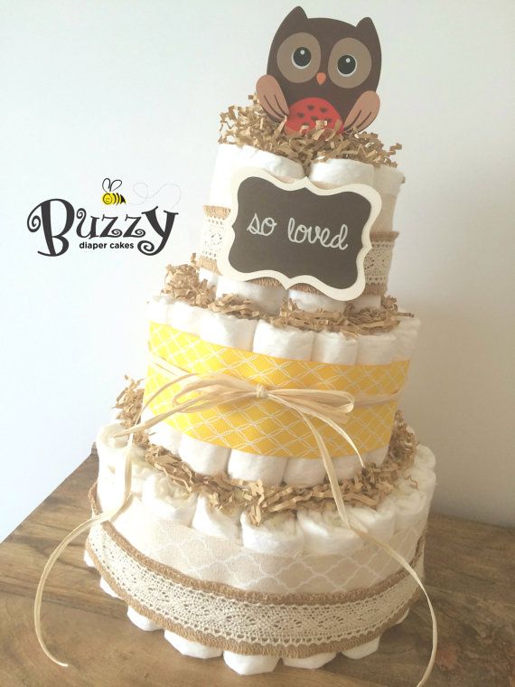 Gender-Neutral Owl Baby Shower Diaper Cake Gender-Neutral Owl Baby Shower Diaper Cake