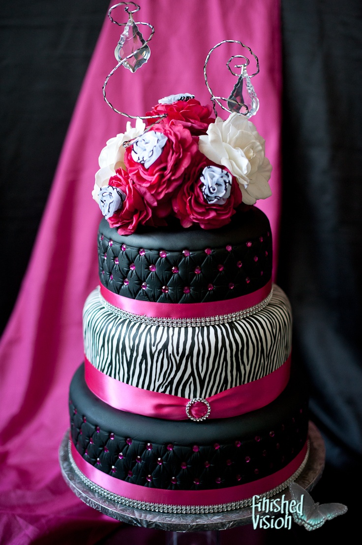 Hot Pink and Zebra Wedding Cake