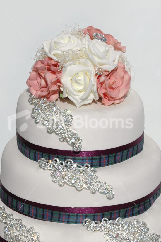 Ivory Wedding Cake with Pink Roses Ivory Wedding Cake with Pink Roses