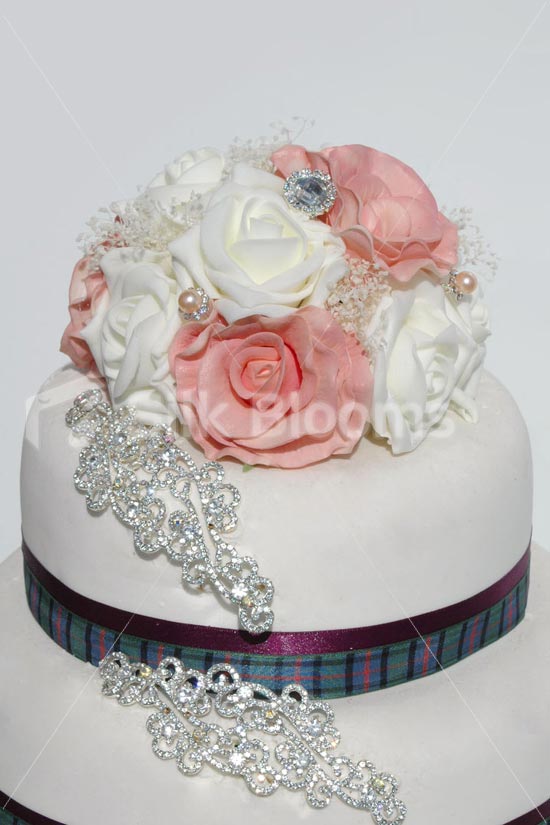 Ivory Wedding Cake with Pink Roses Ivory Wedding Cake with Pink Roses