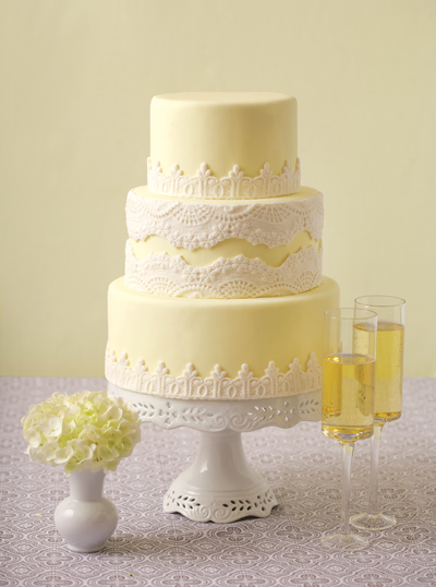 Lace Wedding Cake with Yellow Lace Wedding Cake with Yellow