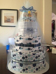 Nautical Whale Baby Shower Diaper Cake