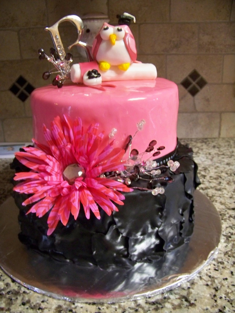 Pink and Black Graduation Cake Pink and Black Graduation Cake