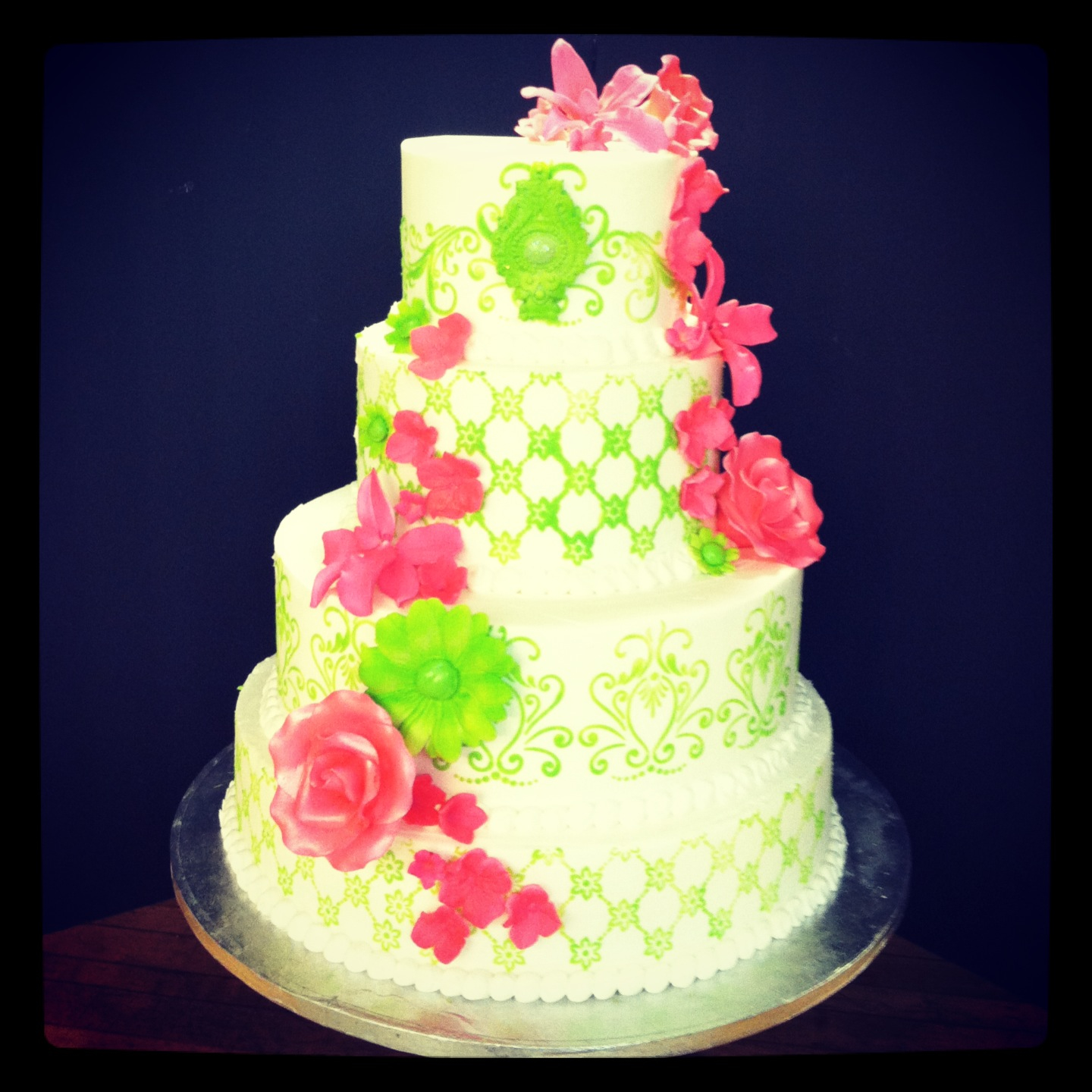 Pink and Lime Green Wedding Cake