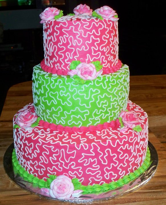 Pink and Lime Green Wedding Cake