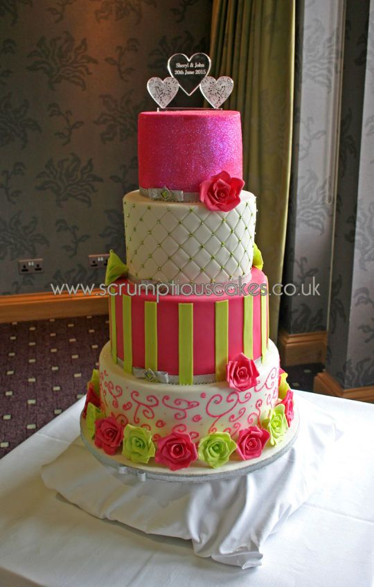 Pink and Lime Green Wedding Cake