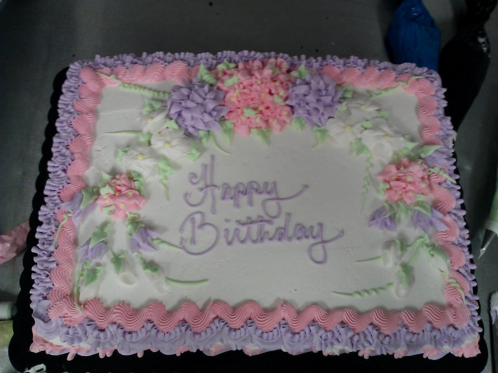Pink and White Birthday Sheet Cake