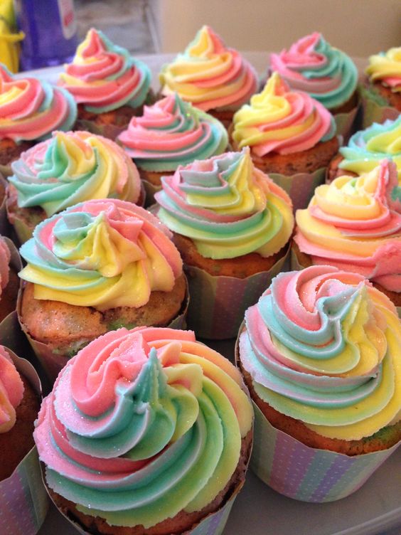 Pink Blue and Yellow Swirl Cupcakes