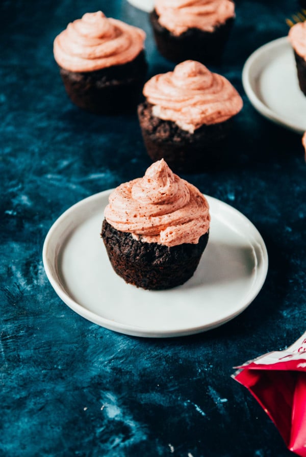 Pink Cupcake with Chocolate Frosting