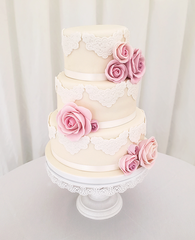 Pink Vintage Lace Wedding Cake