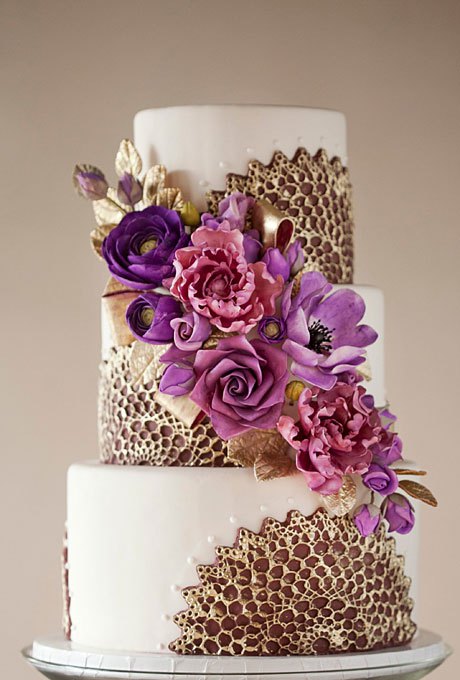 Purple and Gold Wedding Cake Purple and Gold Wedding Cake