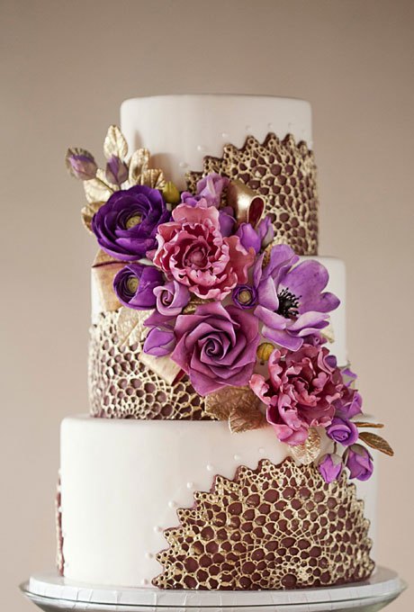 Purple and Gold Wedding Cake