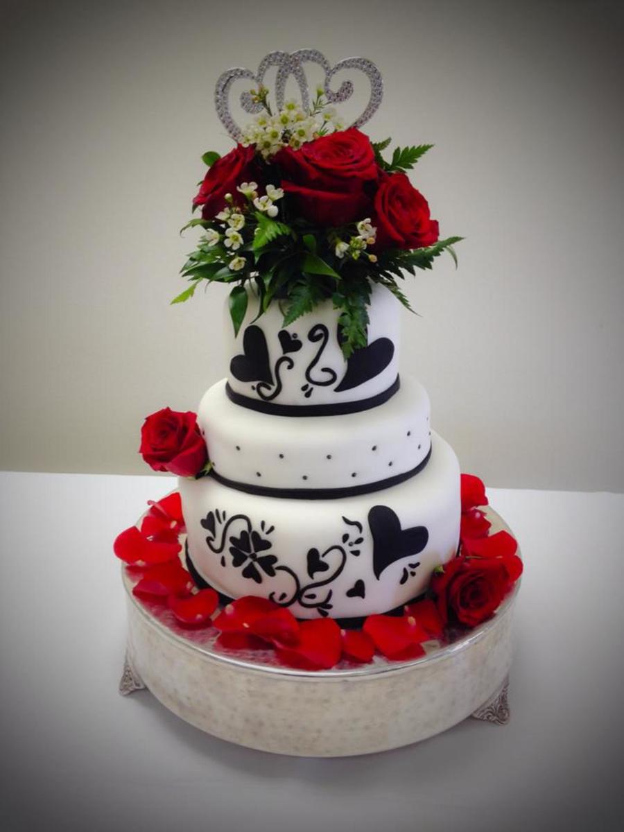 Red and Black Wedding Cakes with Flowers