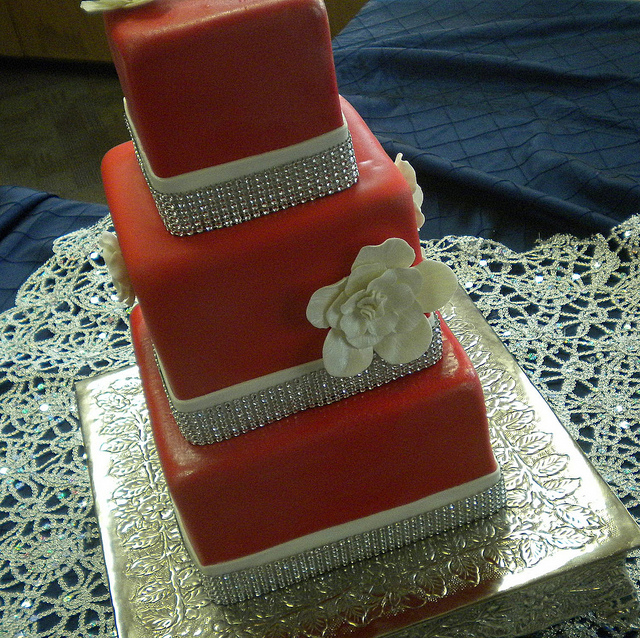 Red Fondant Wedding Cakes with Bling