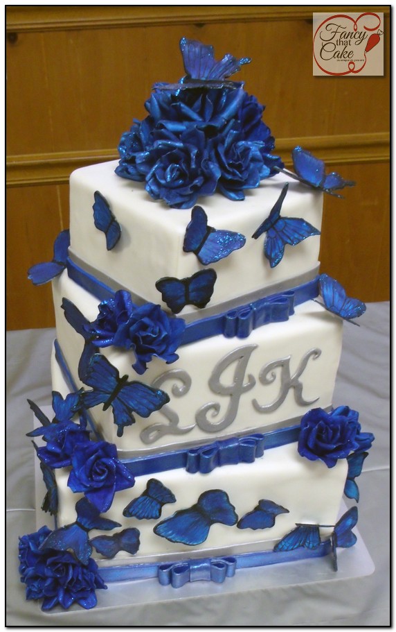 Royal Blue and Black Wedding Cake