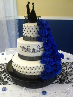 Royal Blue Black and White Wedding Cake