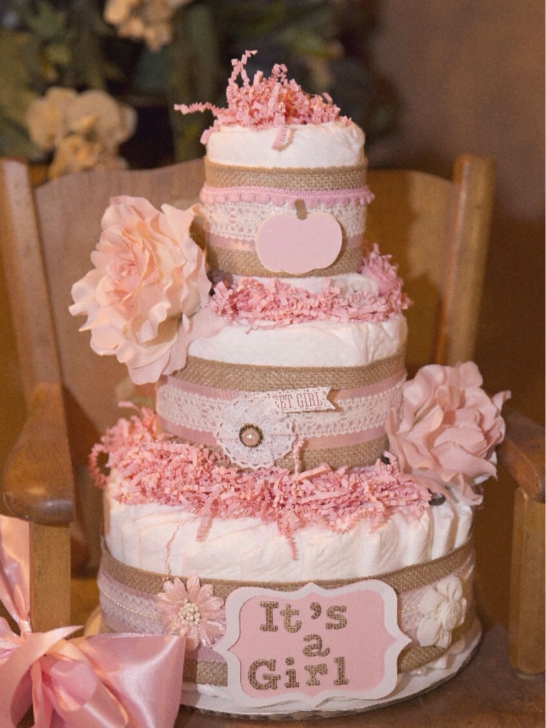 Shabby Chic Baby Shower Diaper Cake Shabby Chic Baby Shower Diaper Cake