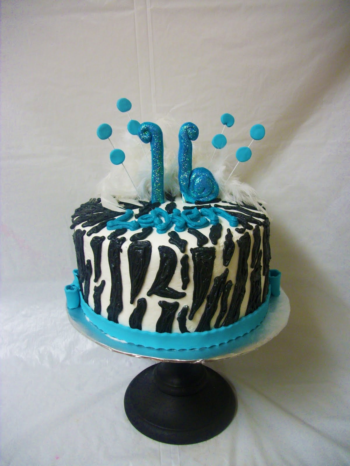Turquoise and Zebra Birthday Cake