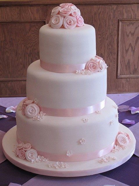 Wedding Cake Fondant Pink Roses