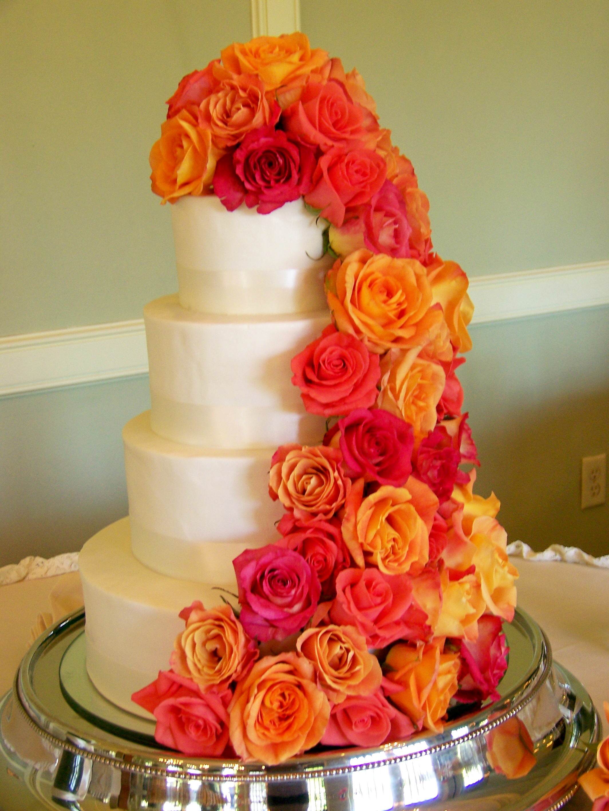 Wedding Cake with Cascading Flowers