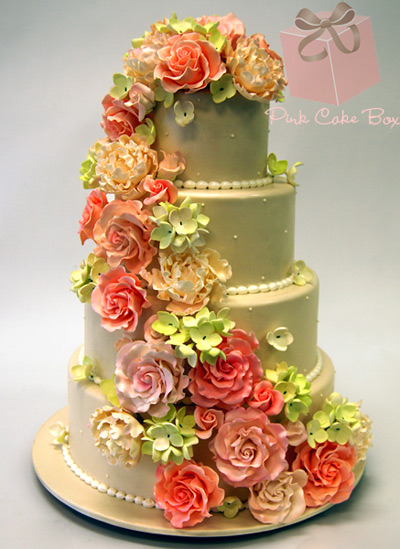 Wedding Cake with Cascading Flowers