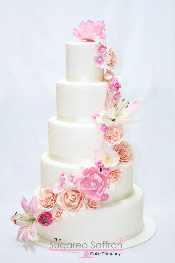Wedding Cake with Cascading Flowers