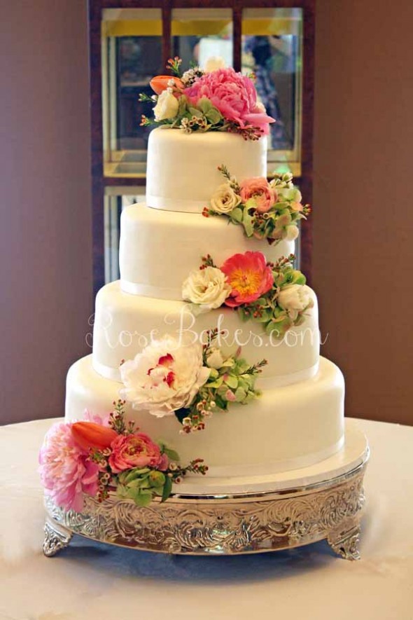 Wedding Cakes with Cascading Fresh Flowers