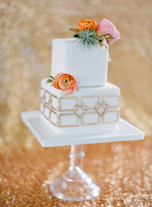 White and Gold Wedding Cake