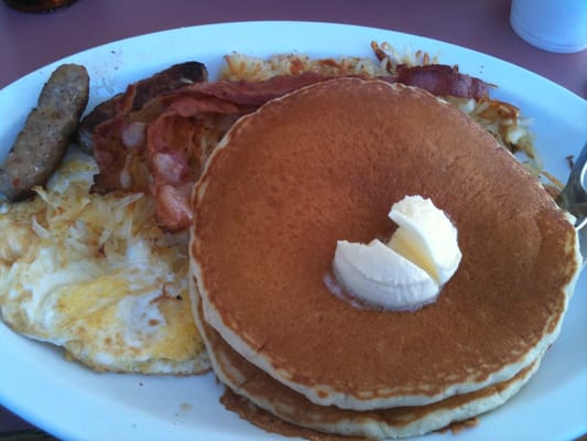 Bacon Eggs Pancakes and Sausage