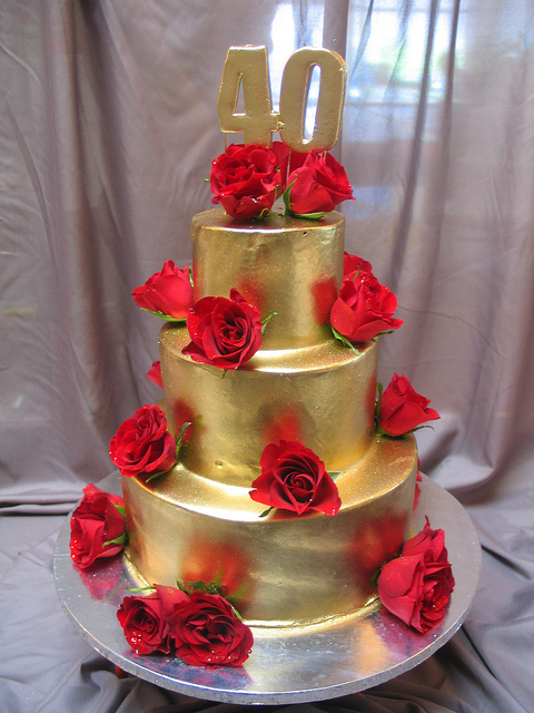 Birthday Cake with Red Roses