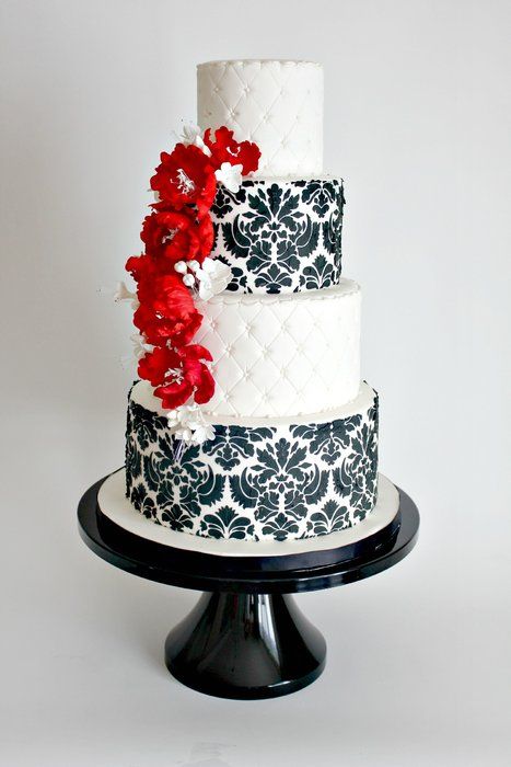 Black and White Damask Wedding Cake