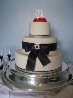 Black Wedding Cake with Ribbon