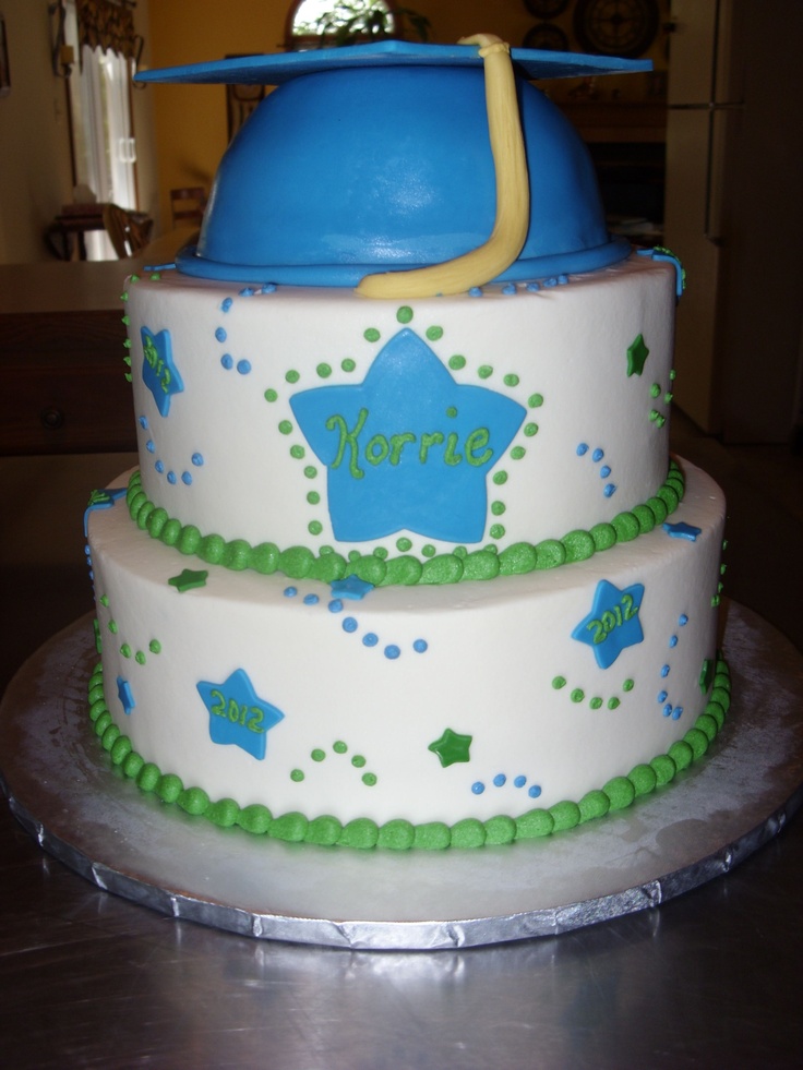 Blue and Green Graduation Cake