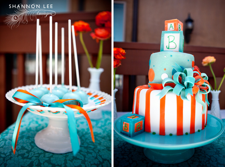 Blue and Orange Baby Shower Cake