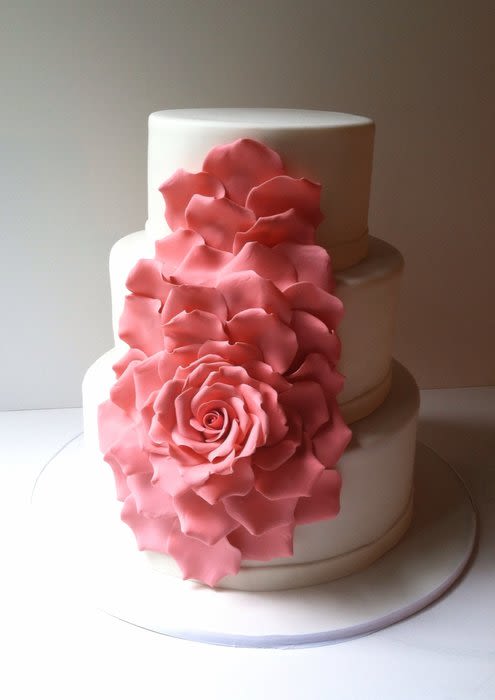 Cascading Rose Petals Wedding Cake