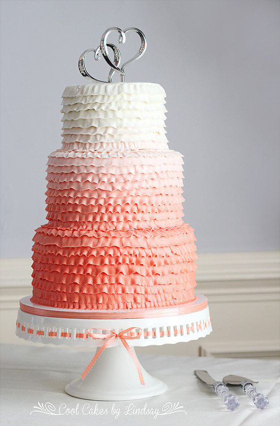 Coral Ombre Wedding Cake